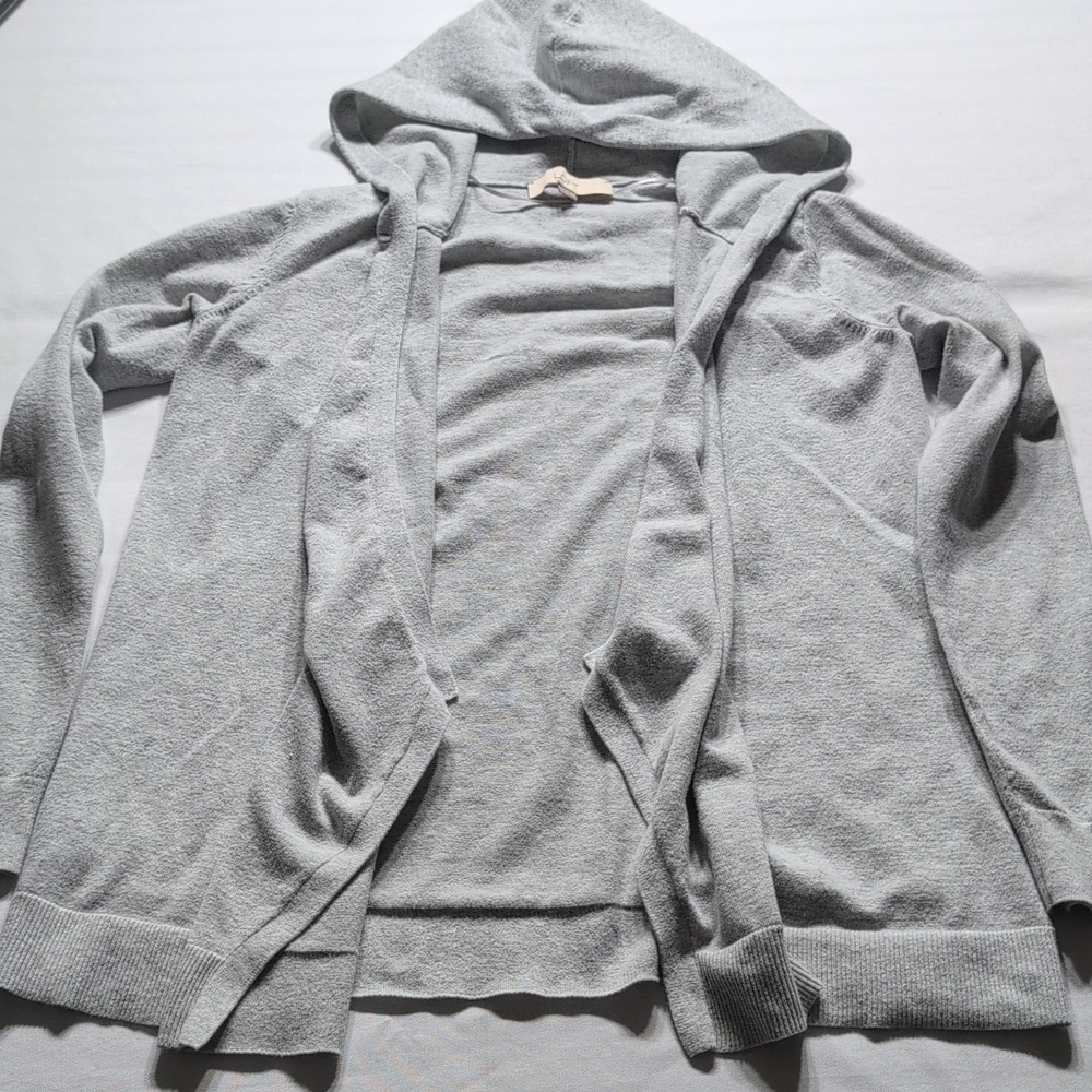 Loft Hooded Drape Open Cardigan Gray Size Small